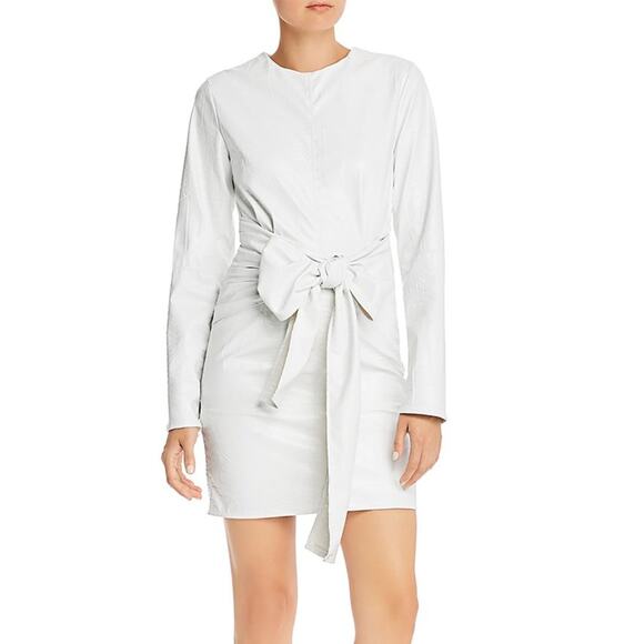 MSGM Dresses & Skirts - MSGM Abito Faux Leather Dress NEW Croc Embossed Tie Sash Belted White Mini Sz M